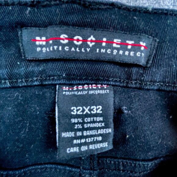 M Society Politically Incorrect Jeans Mens 32 Skinny Black Green Paint Splatter - Picture 7 of 8